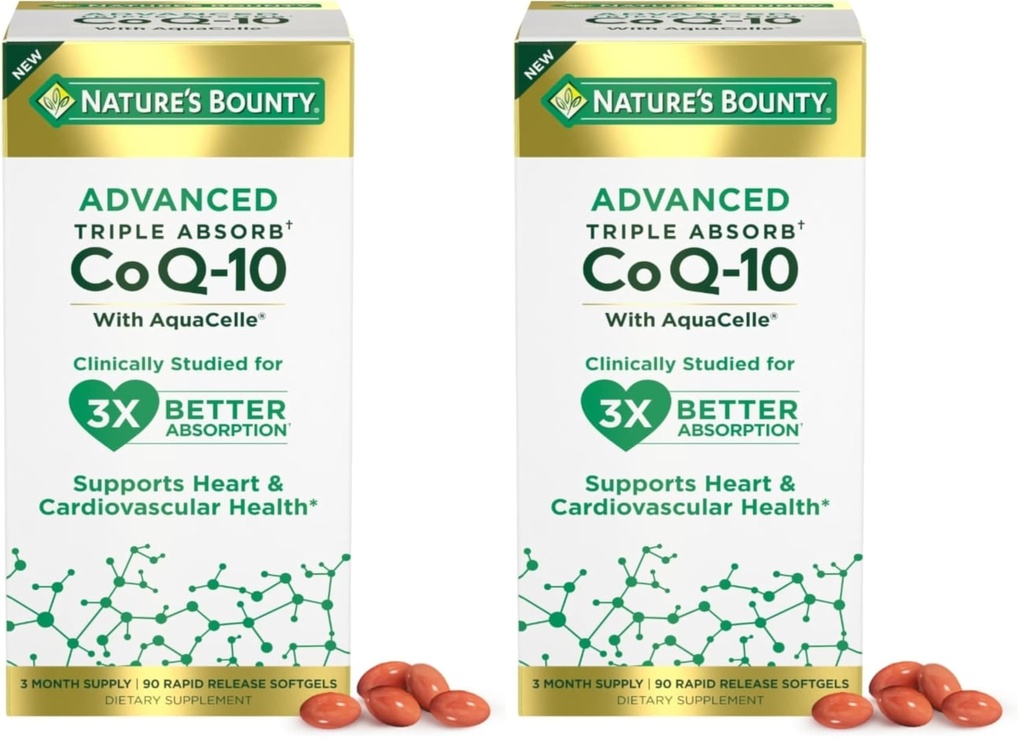 Nature's Bounty Advanced Triple Absorb Co Q-10, Heart Health, Rapid Release Softgels, 90 Ct (Pack of 2)