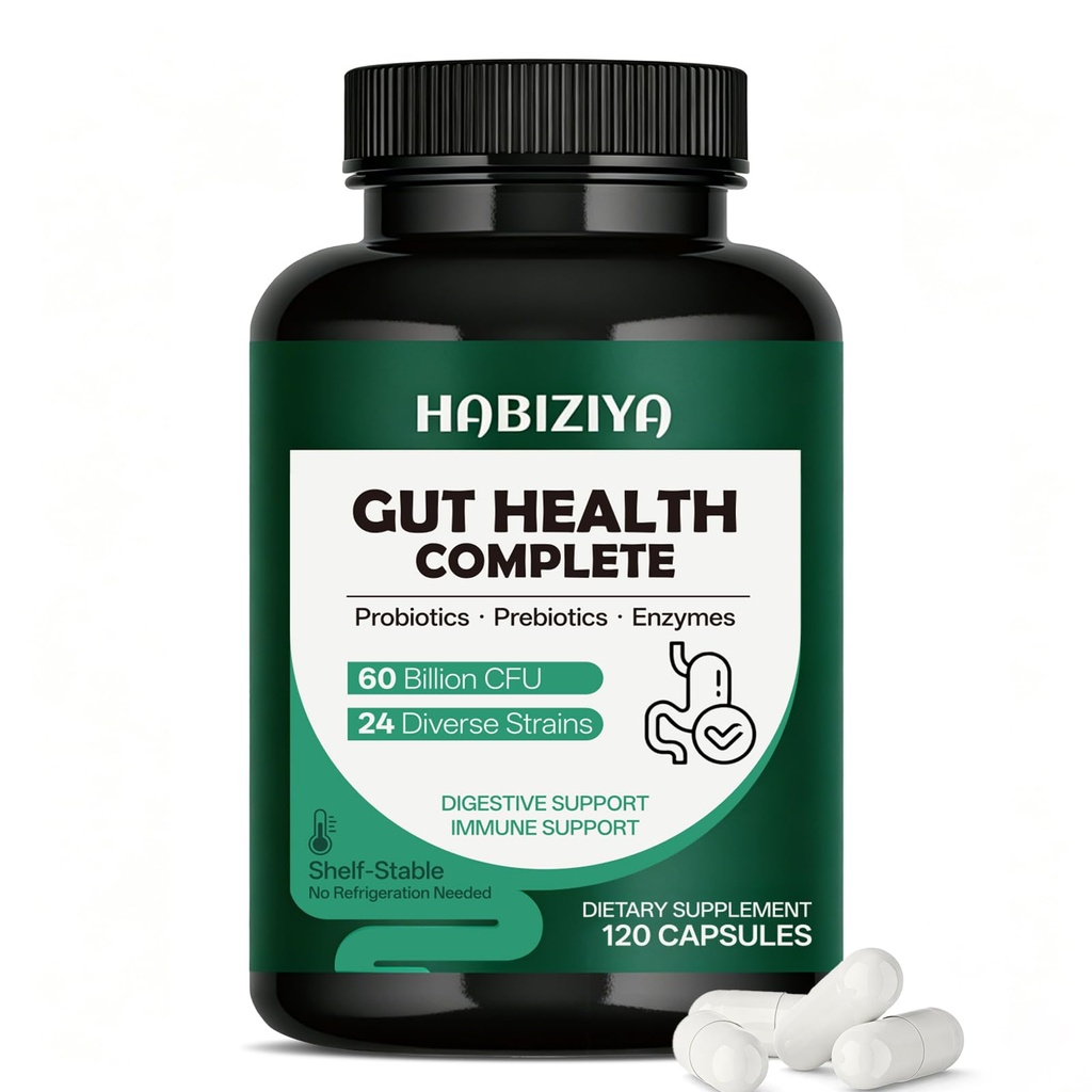HZBIZIYA Probiotics 60 Billion CFU with Prebiotics & Digestive Enzymes — 24 Strain Gut Health Supplement for Women & Men, Supports Digestion, Immune & Bloating Relief, 120 Capsules, 60 Day Supply