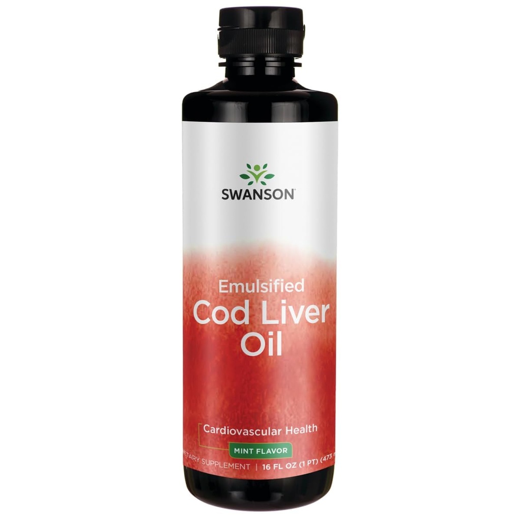 Swanson Emulsified Cod Liver Oil (Mint) 16 fl Ounce (1 pt) (473 ml) Liquid