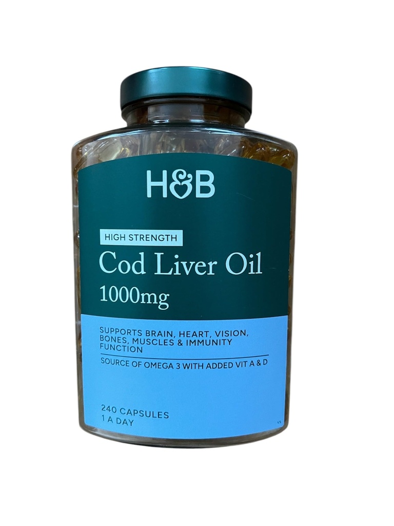Holland and Barrett Cod Liver Oil Capsules,1000mg. - 240 Capsules,Supports Brain, Heart, Vision