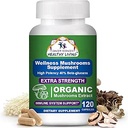 Cancer Sciences Organic Mushroom Supplement Capsules - 1,500mg Non-GMO Wellness Mushroom Complex 40% Beta-Glucans -Turkey Tail, Reishi, Cordyceps, Chaga Extract for Brain & Immune Support 120 Capsules