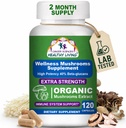 Cancer Sciences Organic Mushroom Supplement Capsules - 1.500mg Wellness Mushroom Complex 40% Beta-Glucans - Turkey Tail, Reishi, Cordyceps, Chaga Extract for Brain & Immune Support 120 Κάψουλες