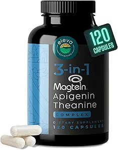 Magnesium Theanine L-Threonate Apigenin Supplement for Sleep Aid-3- in-1 Complex Supplement Support Relaxation- Melatonin-Free Magnesium- Zero Fillers- Gluten Free & Non-GMO-120 Count Veggie Capsules