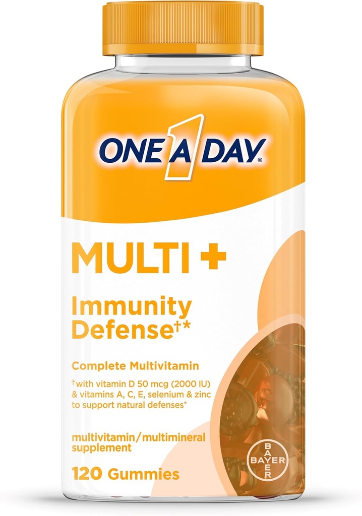 ONE A DAY Multi+ Immune Support Gummies, Ανοσία Πολυβιταμίνη με Βιταμίνη D, Βιταμίνη C, Βιταμίνη Ε, Βιταμίνη Α, Ψευδάργυρος και Περισσότερα, Gummy Vitamin, 120 Count