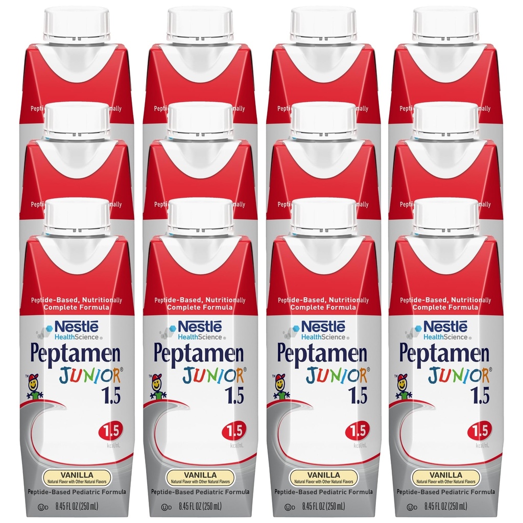 Peptamen Junior Tube Feeding Formula 1.5 Peptide-Based Complete Nutrition Vanilla 250 mL Carton, 12 Count