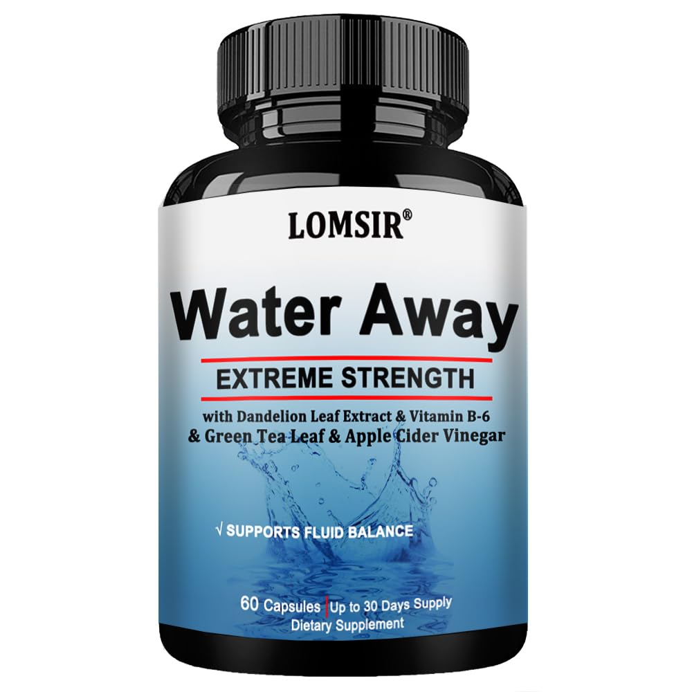 Water Away Capsules - Fluid Retention Supplement with Dandelion Leaf Extract & Green Tea for Women & Men - 60 Capsules