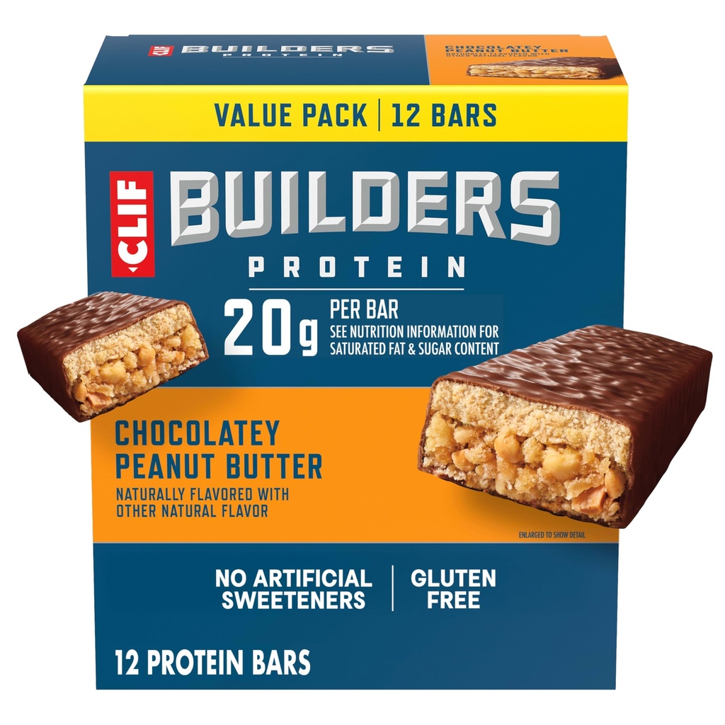 CLIF BUILDERS Protein Bars - Σοκολάτα Φυστικοβούτυρο Γεύση - 20g Πρωτεΐνη με βάση το φυτό - Χωρίς γλουτένη - Μη ΓΤΟ - Χαμηλή Γλυκαιμική - Δεν Τεχνητά γλυκαντικά - Συσκευασία αξίας, 2.4 oz. (12 κόμης)