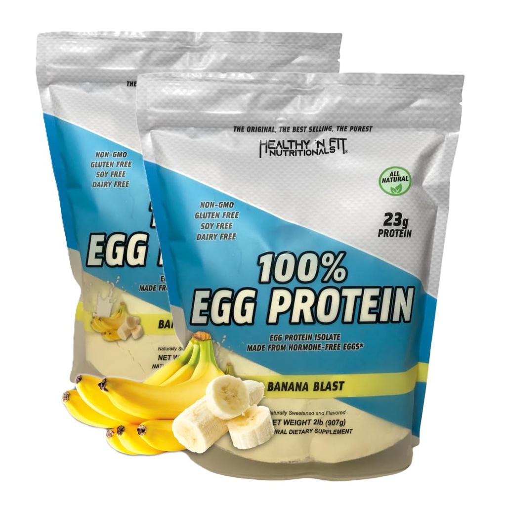 Healthy 'N Fit 100% Egg Protein- Banana 2 Pack (4 lb Total) : 100% Egg White Protein Plus Natural Peptides. Naturally Flavored & Sweetened, Keto & Paleo Friendly.