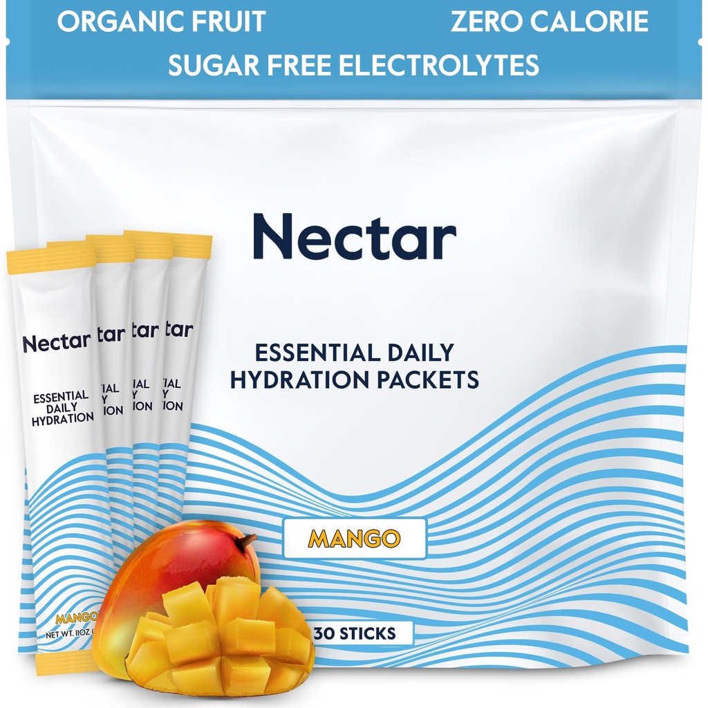 Πακέτα Ενυδάτωσης Nectar - Ηλεκτρολυτές Powder Packets - Ζάχαρη Δωρεάν & 0 Θερμίδες - Βιολογικά Υγρά Φρούτων Καθημερινή IV Ηλεκτρολυτές Σκόνη για Αφυδάτωση Ανακούφιση & Ταχεία ενυδάτωση (Mango 30 Pack)