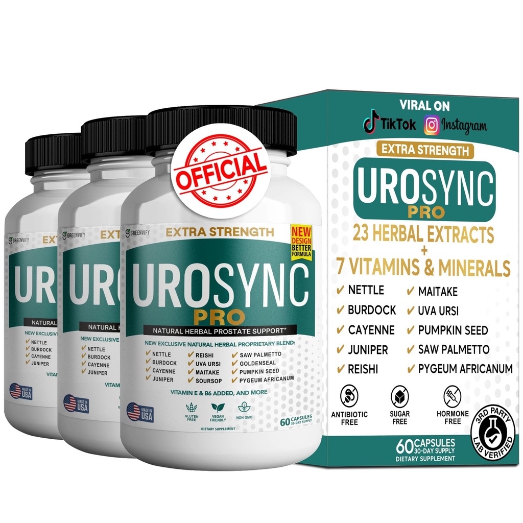 UroSync Pro Natural Herbal Prostate Support, 60 Capsules, Extra Strength with Saw Palmetto, Vitamins E & B6, Gluten Free, Non-GMO (3)