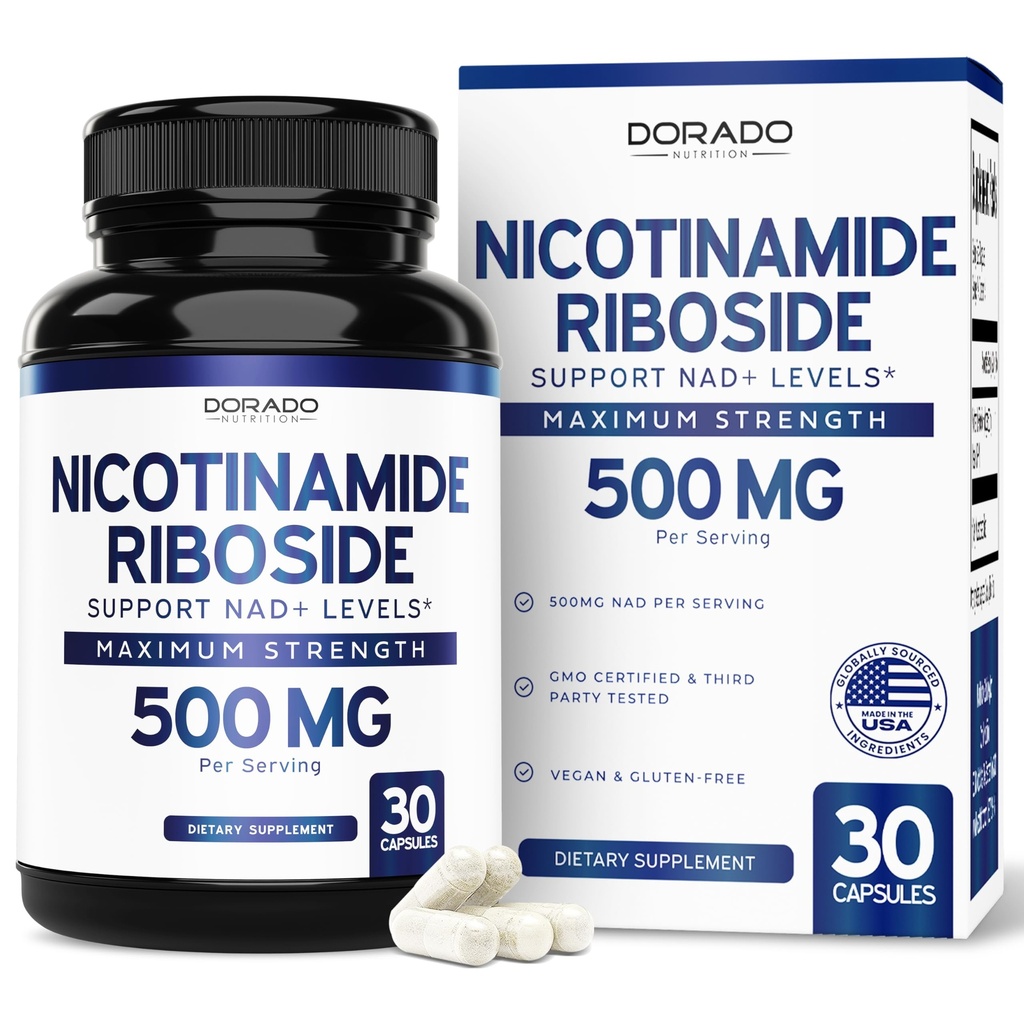Nicotinamide Riboside 500mg (30 Count) NAD Supplement - NR Supplement For Women & Men to Support NAD+ Levels - NAD Booster - Third Party Tested - Vegan Safe, Non GMO & USA Made (30 Capsules)