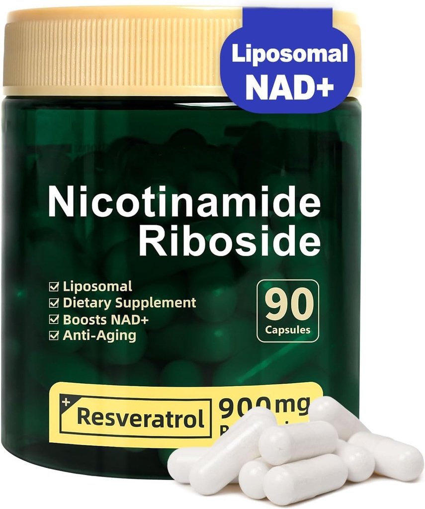Liposomal NAD+ Supplement, Nicotinamide Riboside with Resveratrol 900mg for Women and Men, High Purity NAD Booster Supplement for Energy & Healthy Aging - 90 Capsules