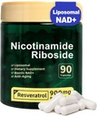 Liposomal NAD+ Supplement, Nicotinamide Riboside with Resveratrol 900mg for Women and Men, High Purity NAD Booster Supplement for Energy & Healthy Aging - 90 Capsules