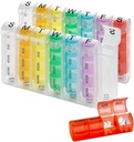 Weekly Pill Organizer - (Pack of 2) Pill Planners for Pills & Vitamins Κάθε Μέρα Εβδομάδα, Four Times-a-Day Medication Υπενθύμιση, Εύκολο στο διάβασμα AM/PM Διαμερίσματα Δευτέρα έως Κυριακή για Ταξίδι & Πουρέ