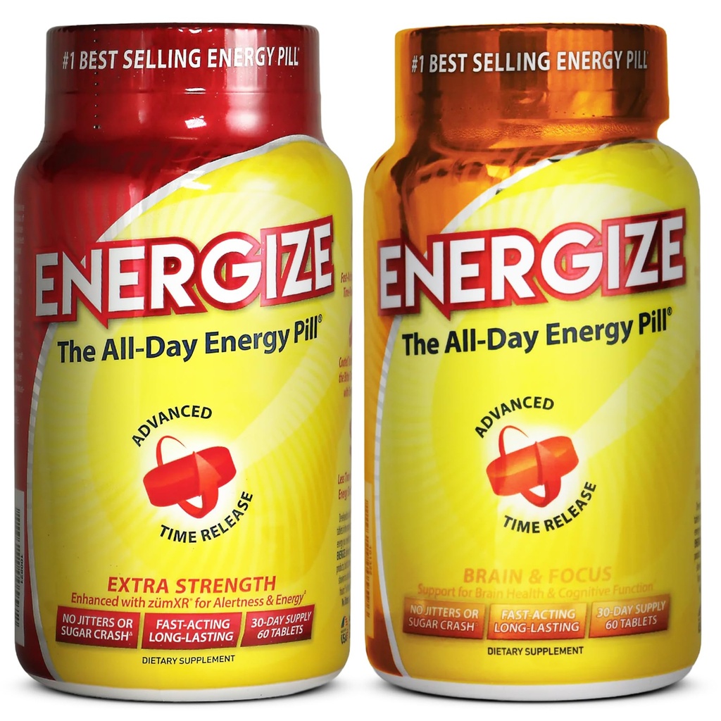 iSatori Energize Extra Strength & Brain Focus Caffeine Pills - Long-Lasting Energy, Focus, Clarity & No Jitters (60 Tablets)