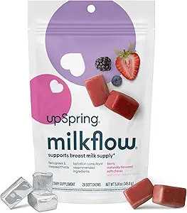 UpSpring Lactation Supplement for Breastfeeding, Lactation Snacks with Fenugreek and Blessed Thistle, Breastfeeding Essentials Support, Breast Milk Supply - Choco Raspberry (28 Count)