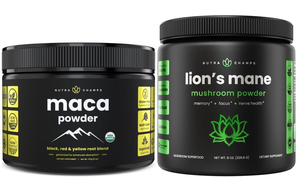 NutraChamps Organic Maca & Βιολογική σκόνη χαίτη λιονταριού