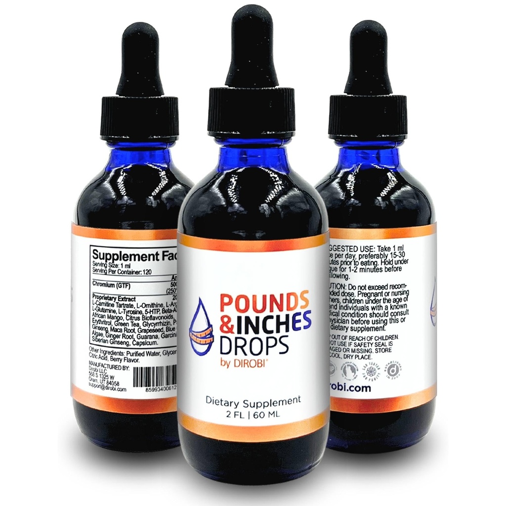 Pounds and Inches Weight Management Drops, Liquid Supplement for Women and Men, Diet-Pill Alternative with Delicious Blueberry Flavor, 2 Oz. Bottle