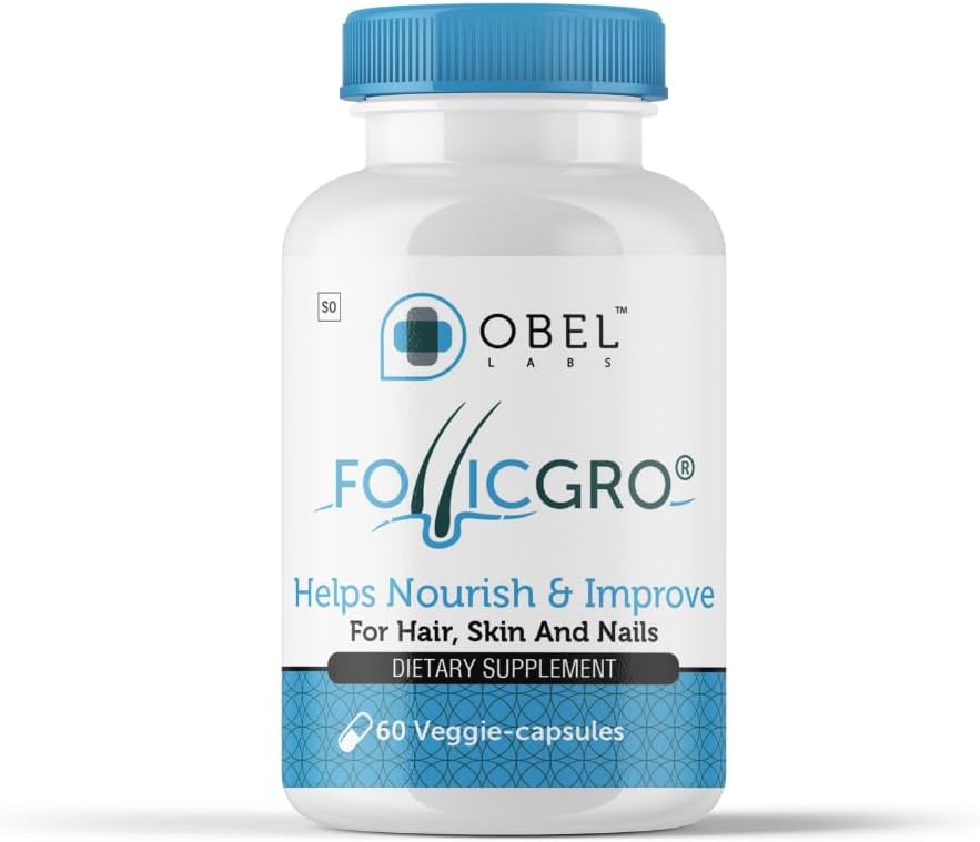 obel Follicgro Hair, Skin and Nails Supplement | Herbal Extracts | Vitamins | Biotin | MSM | Saw Palmetto | Nettle | 60 Capsules