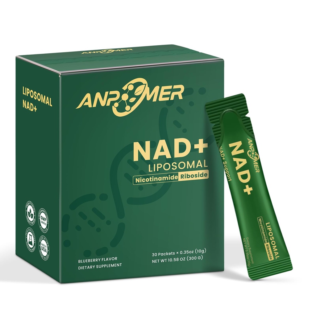 NAD Supplement with Liposomal Nicotinamide Riboside 600mg, Resveratrol, CoQ10, PQQ & D-Ribose, Electrolyte Blend, 30 Liquid Packets