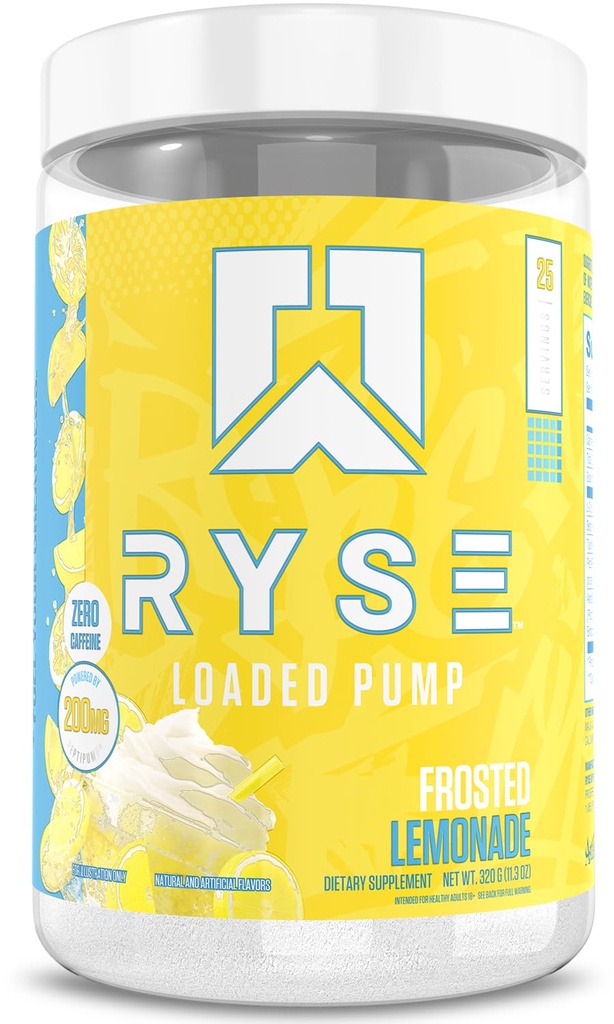 Ryse Loaded Pump Pre Workout Powder - Frosted Lemonade - No Caffeine Stimulant Free Formula for Pump, Power & Endurance - L-Citrulline, PeptiPump, Betaine Anhydrous, Taurine & AstraGin - 25 Servings
