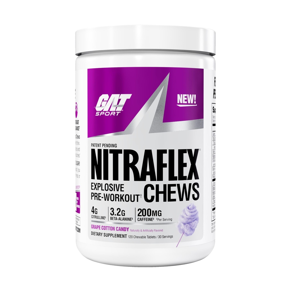 GAT SPORT Nitraflex Performance Pre-Workout Chews - Grape Cotton Candy, 30 Servings