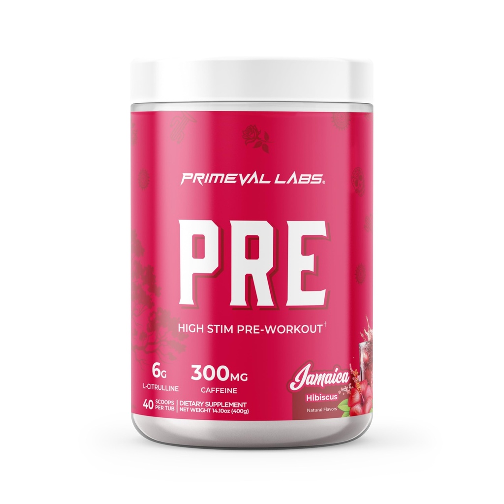 Primeval Labs PRE High-Stim Pre Workout | Energy, Focus & Performance Formula | 300mg Caffeine | 40 Servings | Jamaica | Authentic Latino-Inspired Flavor to Fuel Your Journey