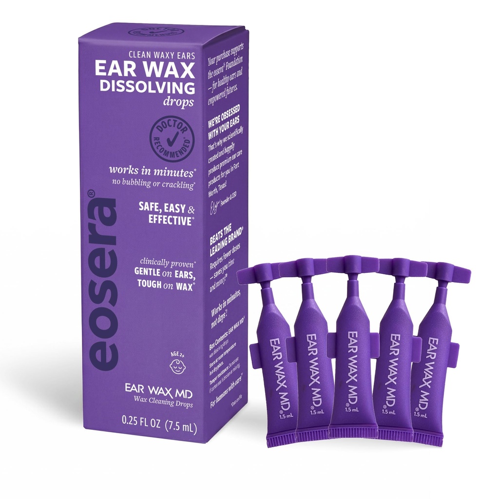 eosera Ear Wax MD Cleaning Drops - Fast-Acting Earwax Dissolving Solution - 5 Single-Use Vials - Doctor Recommended, Clinically Proven Wax Dissolver for Adults & Kids - Works in 15 Minutes