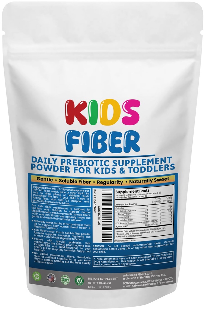 Kidney Restore Kids Fiber for Constipation Relief, Prebiotics for Children, Toddler Fiber Supplement, Mild Sweetness Fiber Powder for Kids, Gut Health for Regularity & Softness 60 Servings