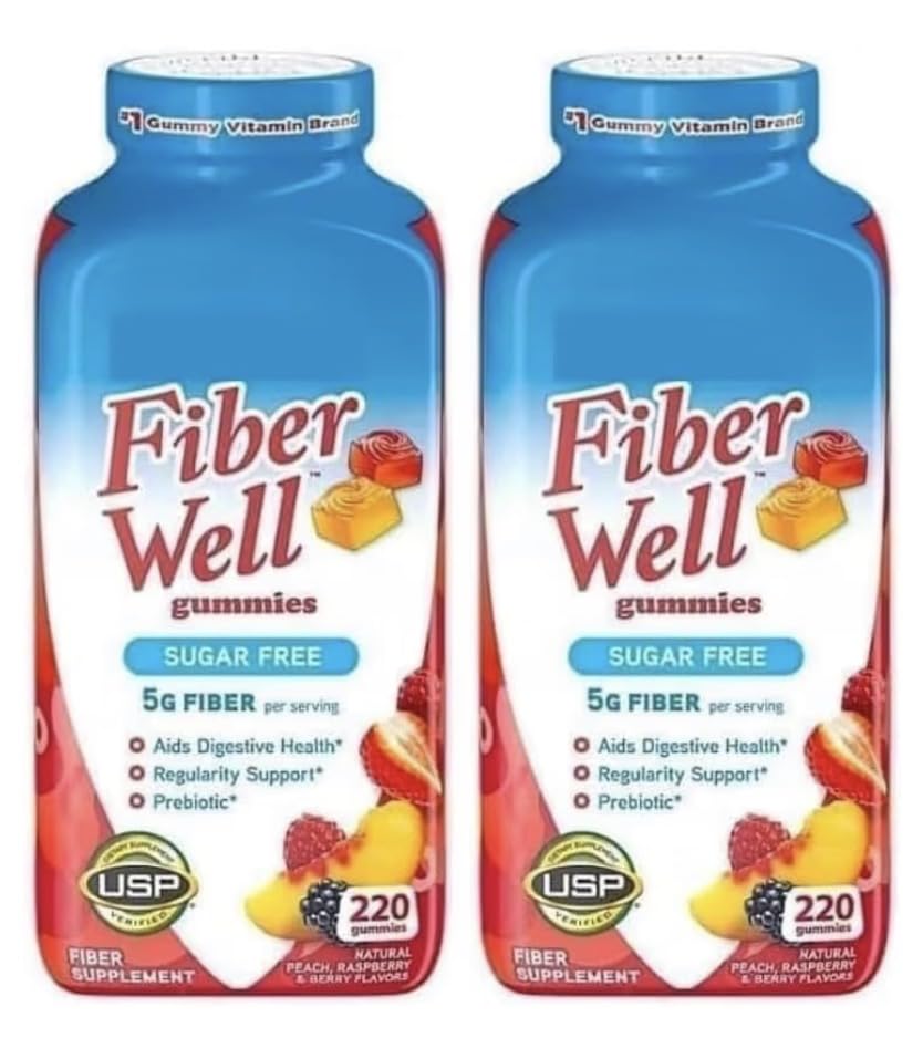 Vita Fiber Well Gummies, Sugar Free, Peach, Raspberry & BlackBerry Flavors, 220 Count (2 Pack)
