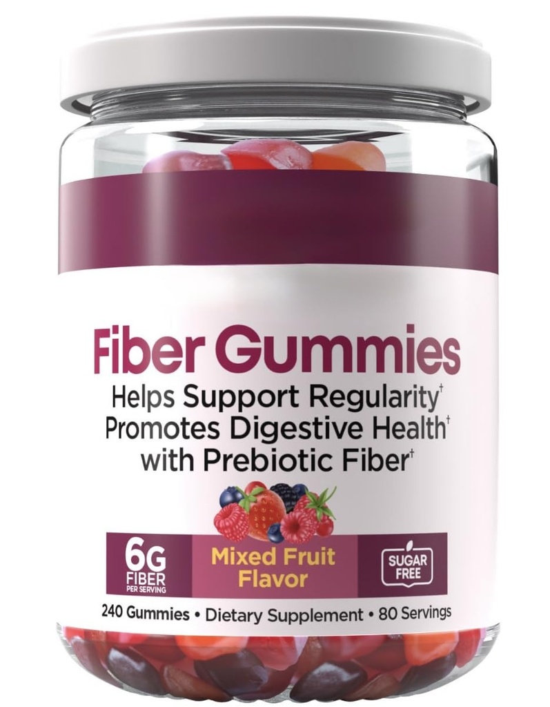 County Farmer Fiber Gummies with Prebiotic, Mixed Fruit Flavor, Sugar-Free, 6G Fiber per Serving, 240 Count, 80 Servings