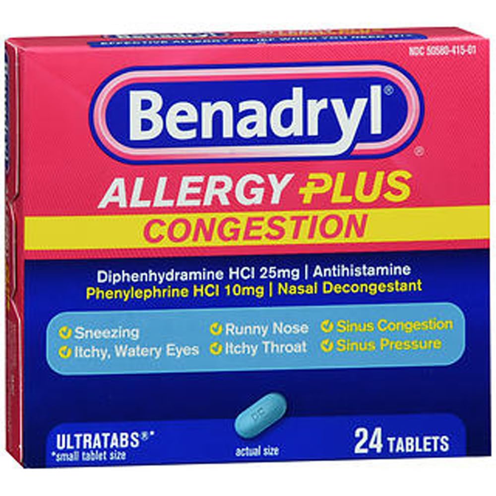 Benadryl Allergy Plus Congestion Tablets - 24 ct, Pack of 2