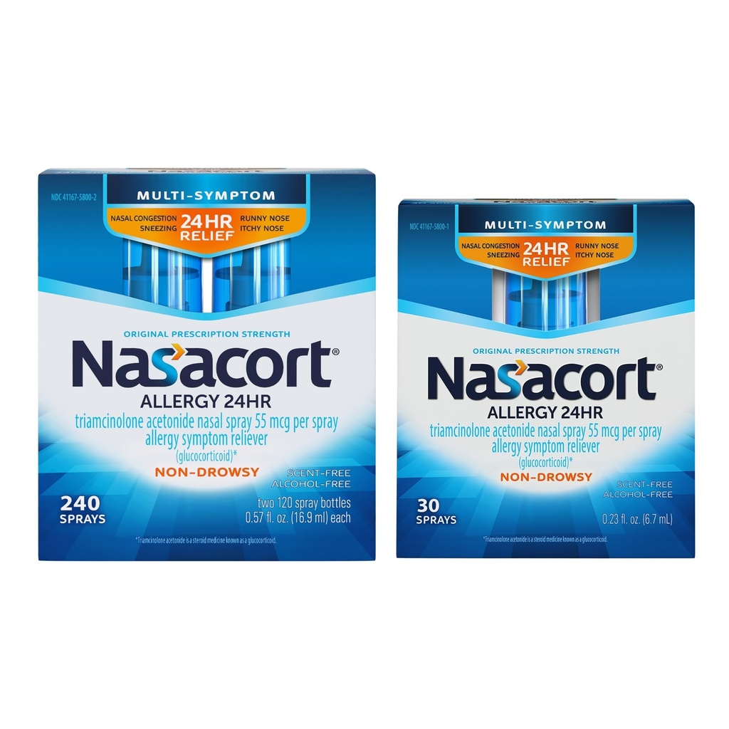 Nasacort 24HR Allergy Nasal Spray for Adults, Non-drowsy & Alcohol Free, 270 Spray Pack
