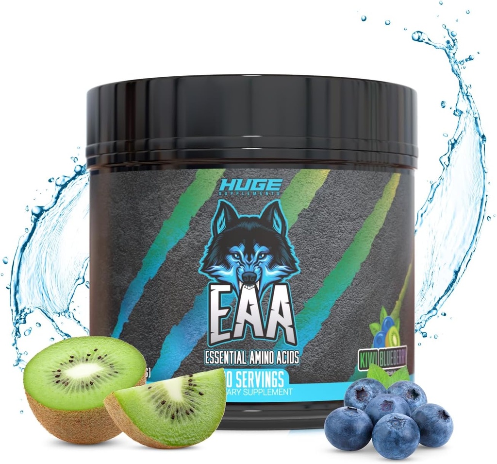 Huge EAA Supplement, Highest Dosed Essential Amino Acids Powder, 12.85g EAAs & 8g BCAAs Per Serving, Maximize Muscle Growth, Recovery & Performance (Kiwi Blueberry, 17.73 Oz.)