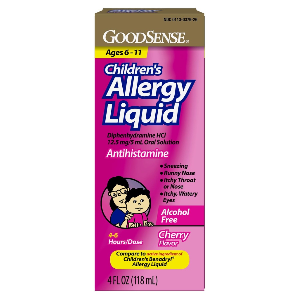 GoodSense Children's Allergy Relief, Liquid Medicine with Diphenhydramine HCl, Cherry Flavor