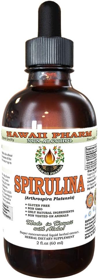 Spirulina Alcohol-Free Liquid Extract, Organic Spirulina (Arthrospira platensis) Dried Algae Glycerite Natural Herbal Supplement, Hawaii Pharm, USA 2 fl.oz