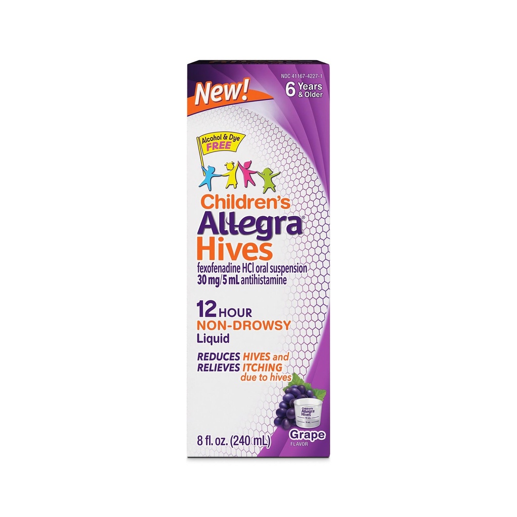Allegra Children's Hives Reduction and Hive Itch Relief 12 HR Liquid, Grape, 8 oz.