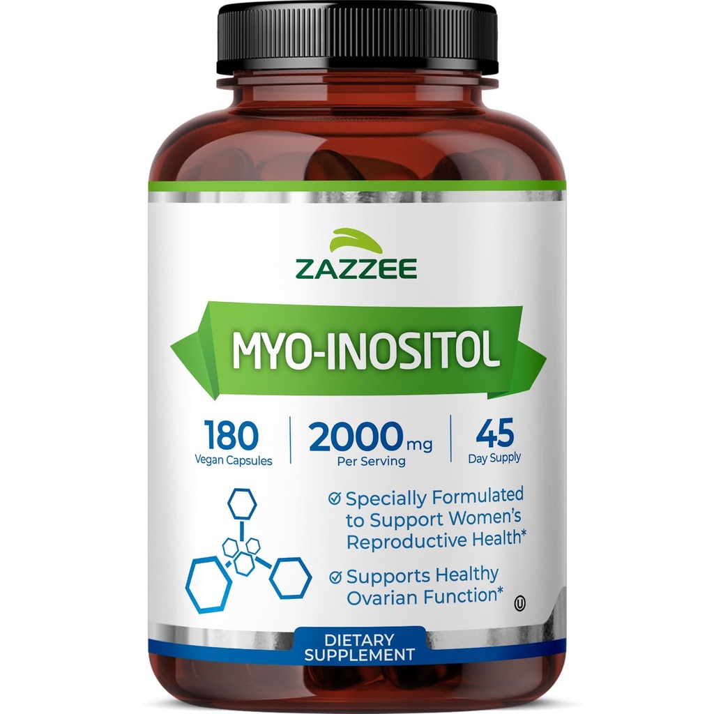 Zazzee Myo-Inositol Capsules, 2000 mg per Serving, 180 Vegan Capsules, Ideal Dosage for 40:1 Ratio, Certified Kosher, Hormone Balance & Healthy Ovarian Function Support, Non-GMO, Made in the USA