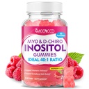 MEENCCD Myo-Inositol & D-Chiro Inositol Gummies, 40:1 Ratio Inositol with Vitamin D3, Magnesium Glycinate, Folate & Zinc, Inositol Supplement for Female Health, Raspberry Flavor, 60 Count