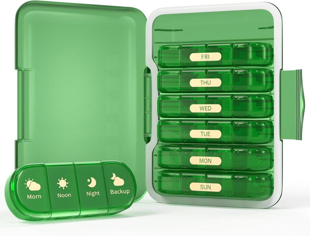 Weekly Pill Organizer 4 φορές την ημέρα, 7 Day Pill Box 4X, Φορητή για Travel Pill περίπτωση για χάπια / Vitamin / Fish Oil / Medication / Συμπληρωματικά (4x7 Green)