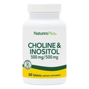 NaturesPlus Choline & Inositol - 500 mg, 60 Vegetarian Tablets - Nervous System Support & Healthy Liver Function - Gluten-Free - 60 Servings
