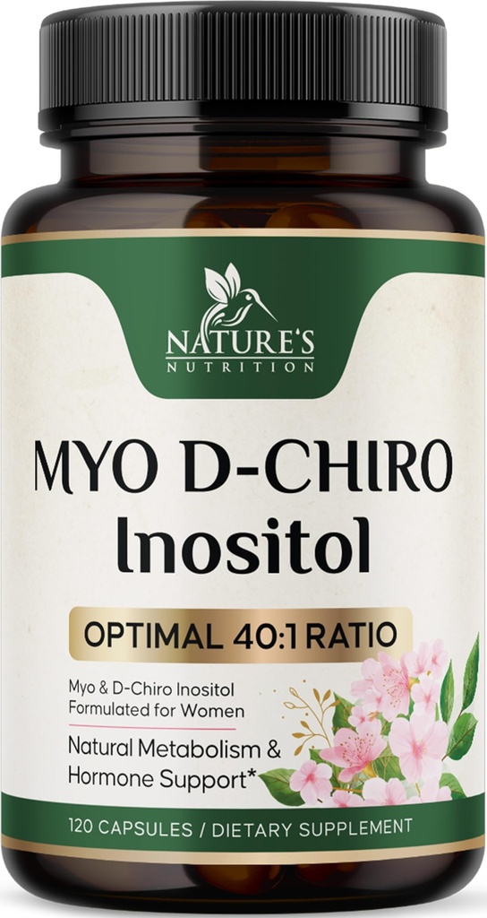 Myo-Inositol 2000mg Per Serving With D-Chiro - Optimal Ratio for Ovarian Support, Vegan Myo & D Chiro Supplement for Women's Natural Balance and Hormone Support, Vitamin B8, Non-GMO - 120 Capsules