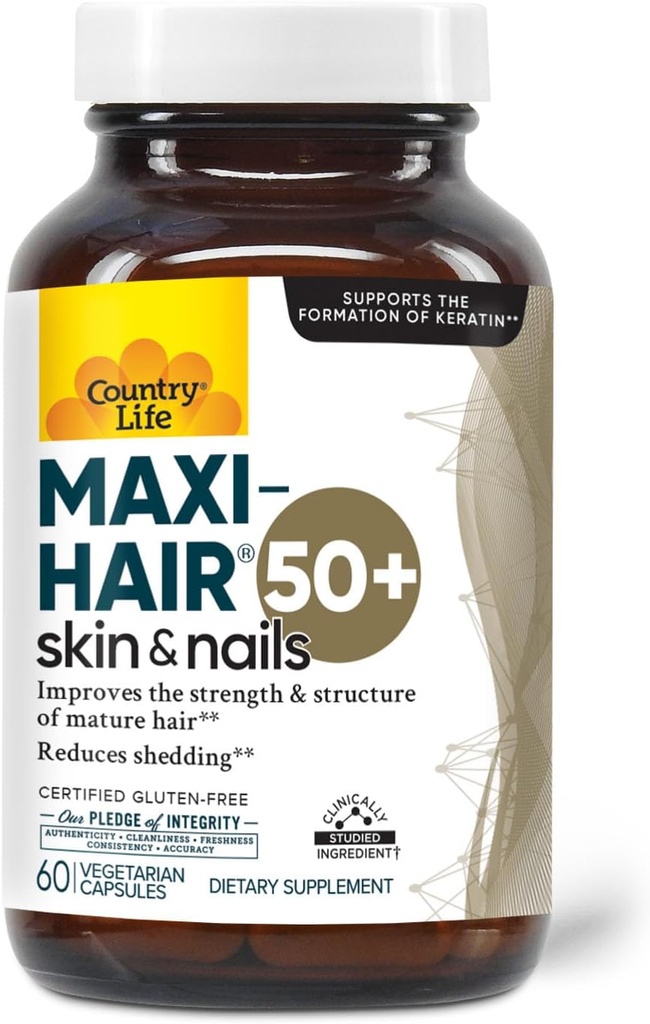 Country Life Maxi-Hair 50+ – Biotin-βασισμένο στα μαλλιά, δέρμα & νύχια συμπλήρωμα για γυναίκες & άνδρες άνω των 50 