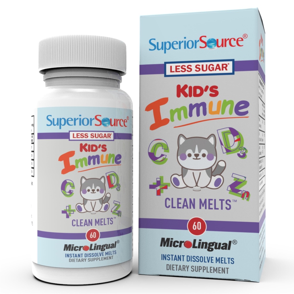Superior Source Kid's Immune Clean Melts - Immunity Support Supplement - Contains Vitamin C, Vitamin D3, Zinc & Elderberry Extract - Non-GMO & Gluten-Free - 60 MicroLingual Dissolvable Tablets