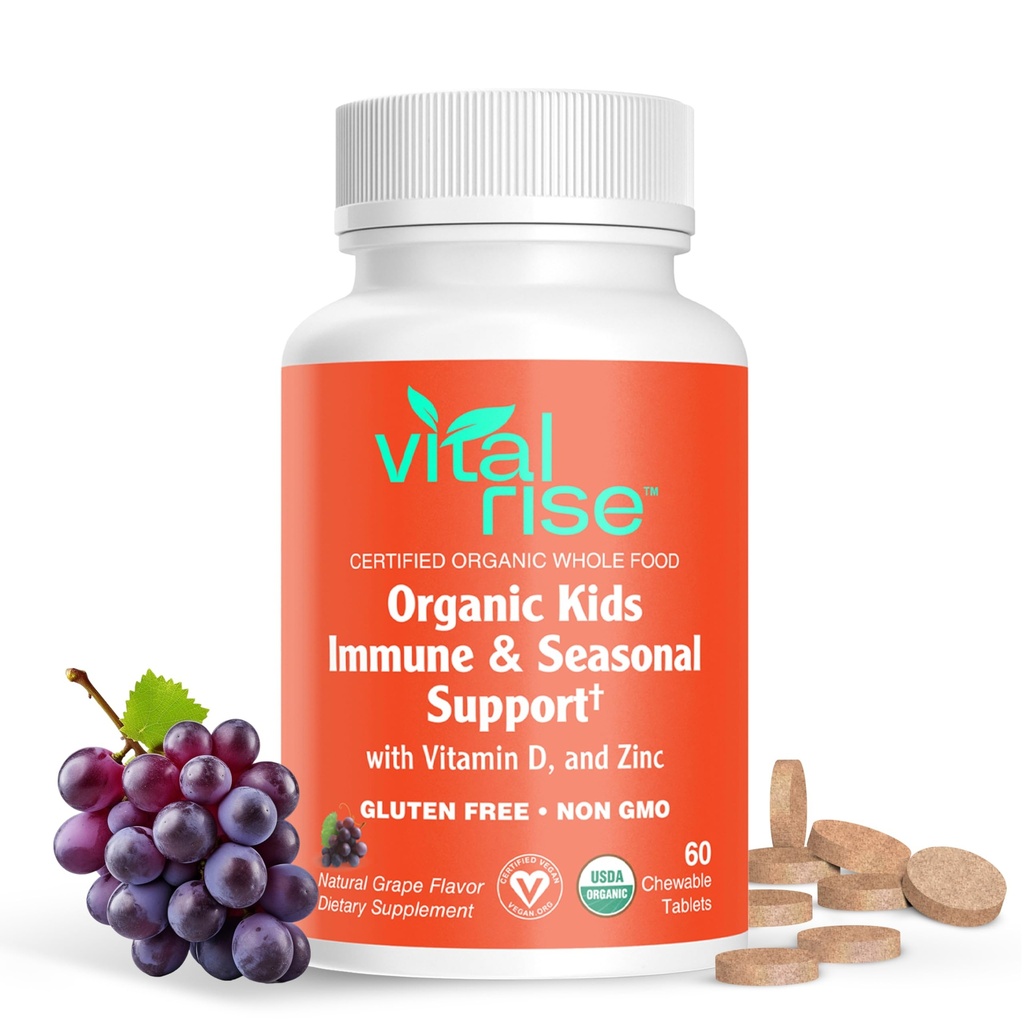 Kids Immune Support Chewables – USDA Organic – Vitamin C, D3, Zinc Supplements & Elderberry – Vegan, Non-GMO, Gluten Free – Seasonal Immune Defense for Children Ages 4+ – 60 Count