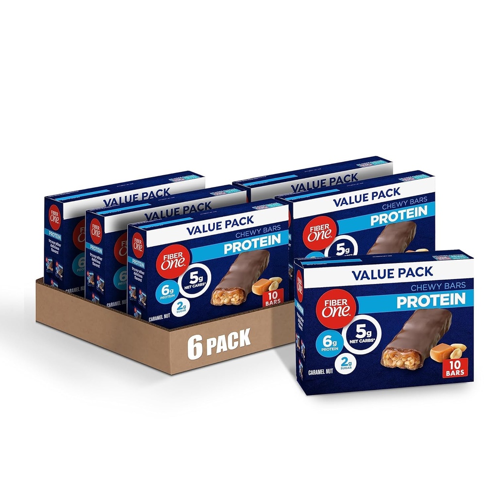 Fiber One Chewy Protein Bars, Caramel Nut, Value Pack, 10 ct (Pack of 6)