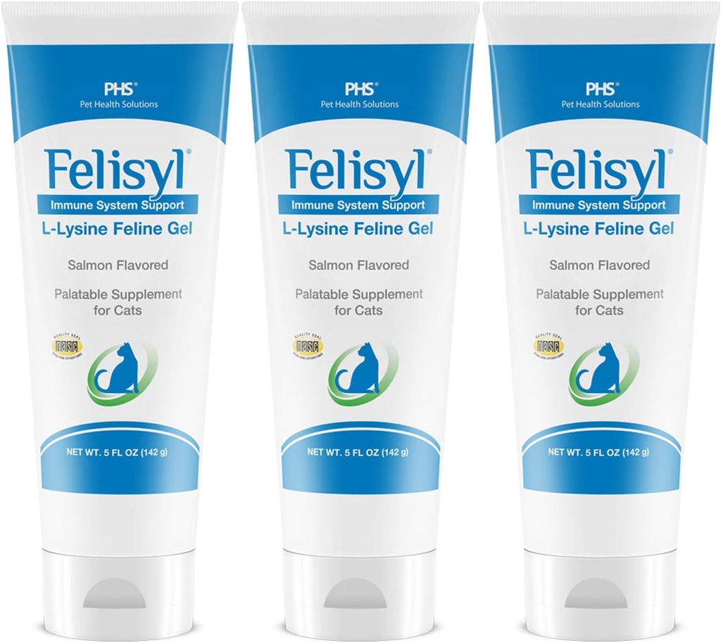 Felisyl L-Lysine Gel για γάτες (5oz) – Υποστηρίζει το ανοσοποιητικό, το αναπνευστικό και την υγεία των ματιών. Εύκολα Φταρνίζεται, Runny μύτη, και Watery Eyes. Νόστιμο άρωμα σολομού - Made in The USA (3 Pack)