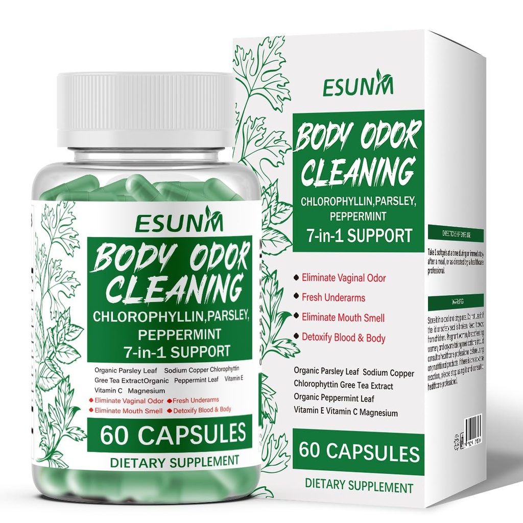 ESUNM Body Deodorizing Supplement, Chlorophyll Capsules 650 mg,Ultra high Absorption Internal Deodorant Clorofila Pastillas for Men & Women, Support to Cellular Energy,Antioxidant,Immune System
