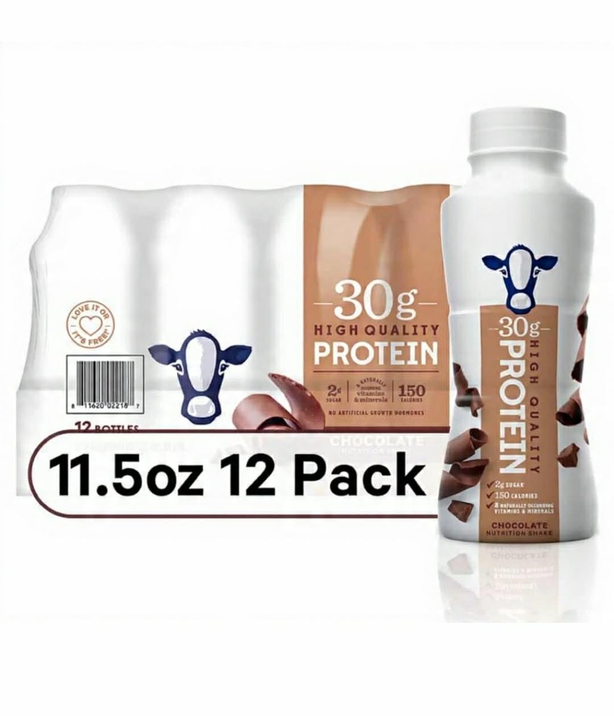 High Protein Chocolate Nutrition Shake – 30g Protein per Bottle | 12 Pack (11.5 Fl Oz) | Only 2g Sugar & 150 Calories | Enriched with 8 Naturally Occurring Vitamins & Minerals | Low Carb Recovery & Meal Replacement Drink
