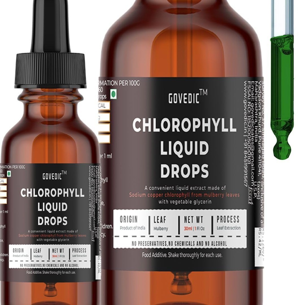 Liquid Chlorophyll Drops 30ml (1 fl oz) – 25mg Sodium Copper Chlorophyllin per Serving | Concentrated Chlorophyll Supplement | Internal Freshness & Daily Detox Support | Fast Absorbing